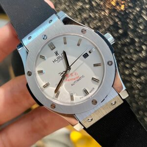 Black Automatic Silicone Strap White Dial